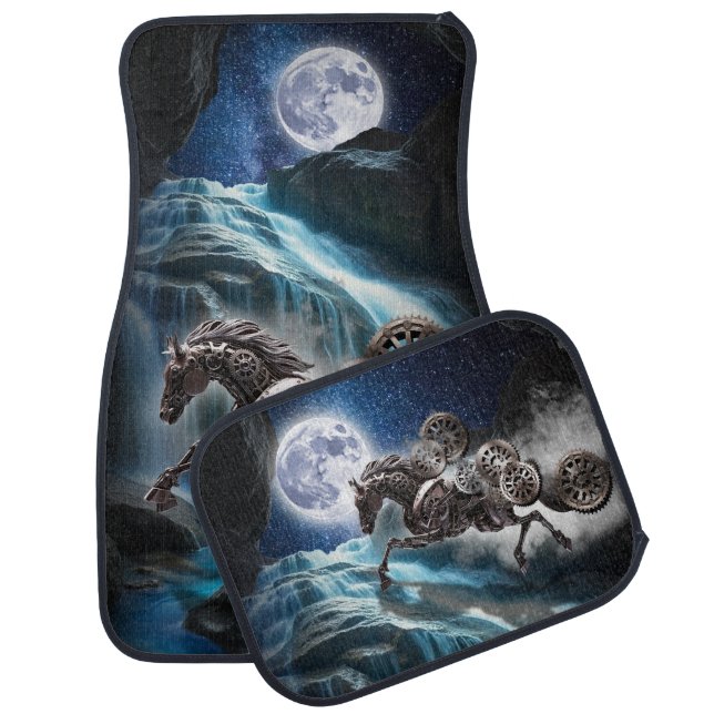 Mustang, car, mats, water style, night, horse car floor mat (Set)