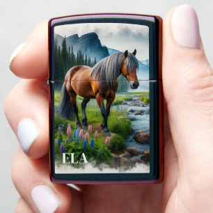 Mustang Horse and Wildflowers AI Zippo Lighter