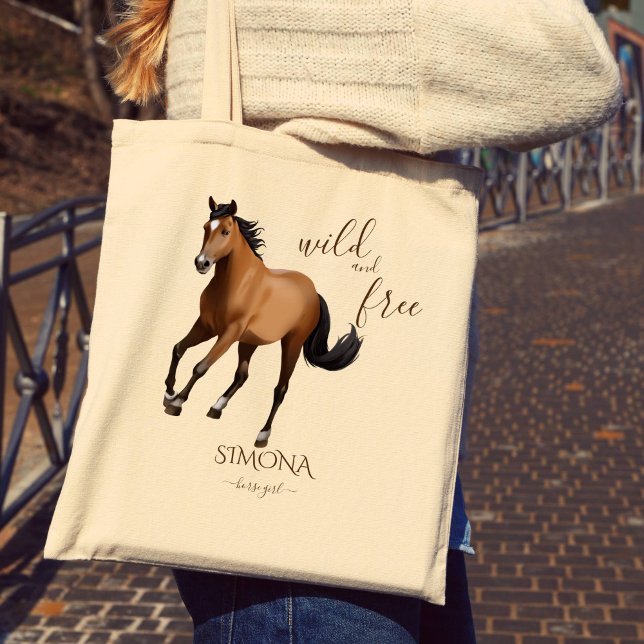 Mustang horse gifts personalized name tote bag (Horse themed gifts for girls personalized name mustang tote bag)