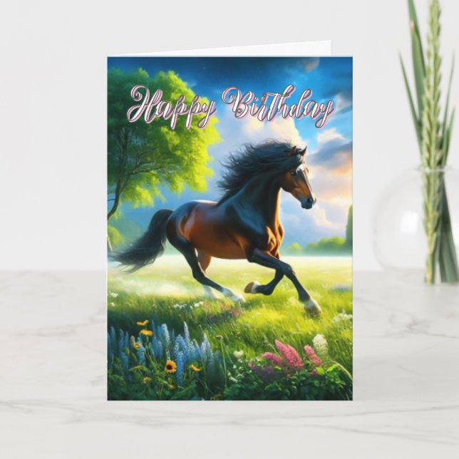 Mustang Horse Happy Birthday  Card (Front)