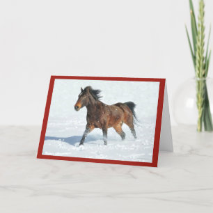 Mustang Horse Running in Snow Christmas Card