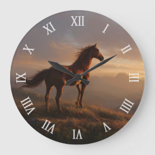 Mustang Horse Watching the Sunset Large Clock