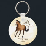 Mustang horse wild and free personalized favors keychain<br><div class="desc">Wild and free mustang horse girls party gifts graciously galloping mustang mare  brown horse ,  beautiful personalized gift for horse lovers,  can be also as a horse themed party favor gift,  you can write each childs name on it .</div>