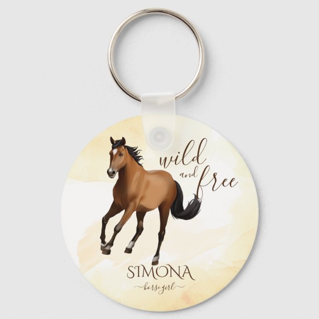 Mustang horse wild and free personalized favors keychain (Front)