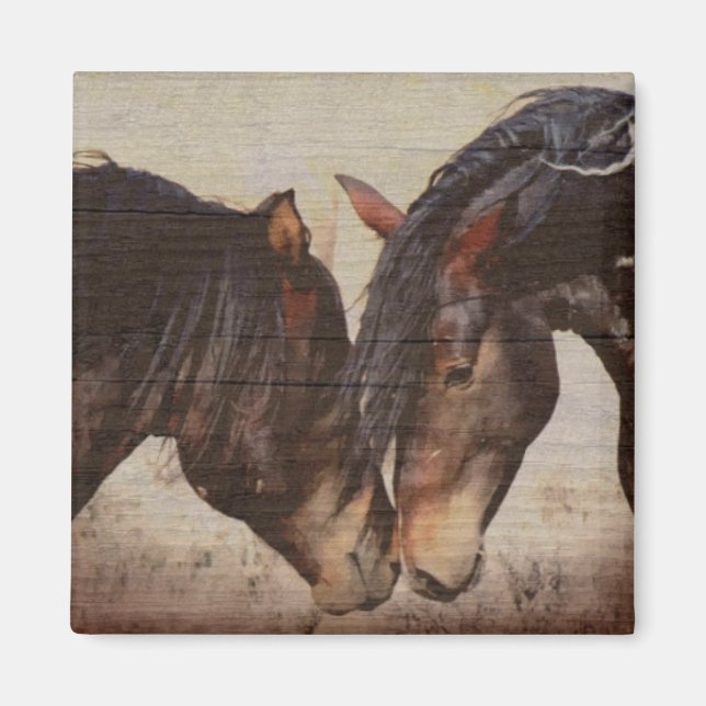 Mustang Horse Wooden Grunge Look Magnet (Front)