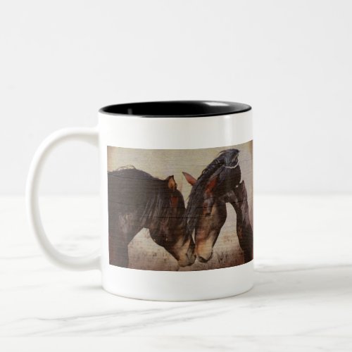 Mustang Horse Wooden Grunge Look Two_Tone Coffee Mug