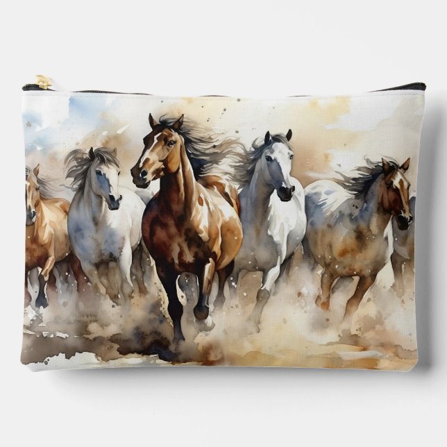 Mustang Horses Custom Name Equestrian Accessory Pouch (Front)