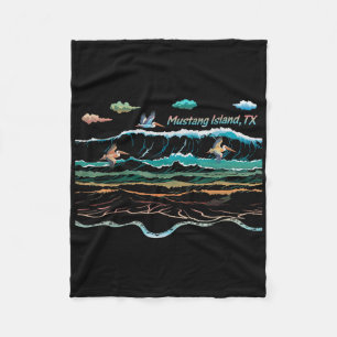 Mustang Island Texas Colorful Tie-dye Pelican Beac Fleece Blanket