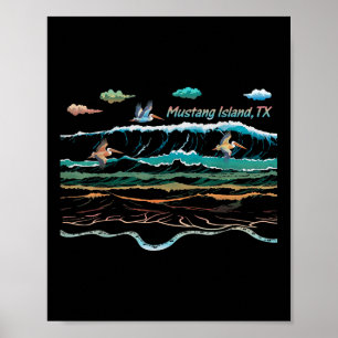 Mustang Island Texas Colorful Tie-dye Pelican Beac Poster