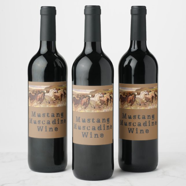 Mustang Muscadine Wine Natural Wild Horses Nature  Wine Label (Bottles)