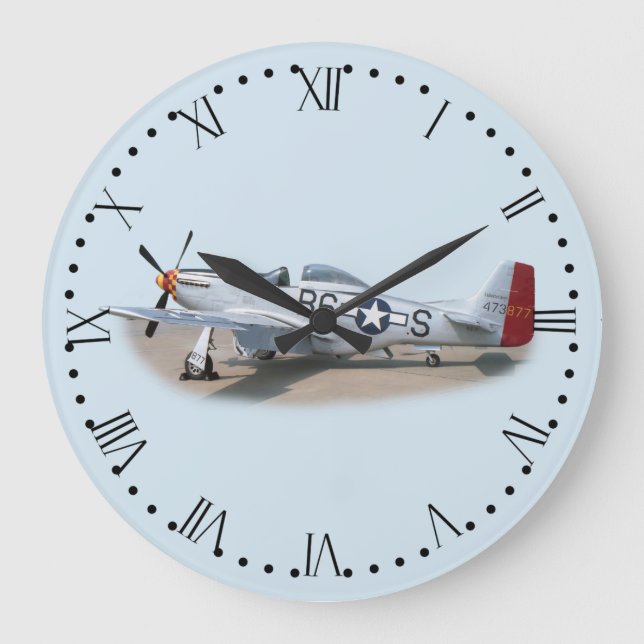 Mustang P-51D Aircraft Roman Dial Large Clock (Front)