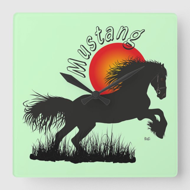 Mustang Pferdeliebhaber Uhr Square Wall Clock (Front)
