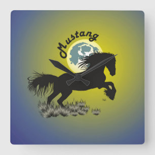 Mustang Pferdeliebhaber Uhr Square Wall Clock