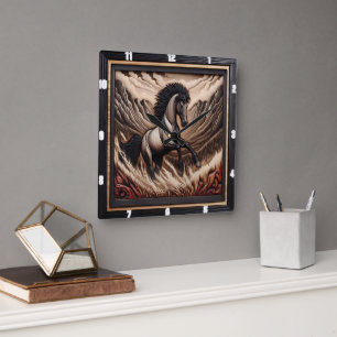 Mustang Range Horse Leaping in a Mountain Hollow Square Wall Clock
