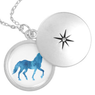 Mustang  silhouette - Choose background color Locket Necklace