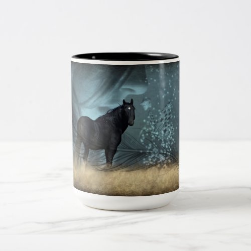 Mustang Wild Black Stallion and Cloud BeverageMug  Two_Tone Coffee Mug