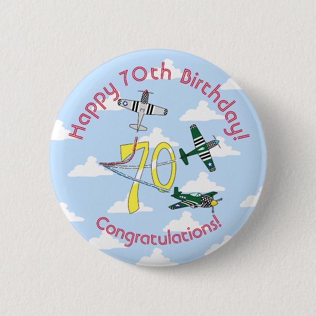 Mustangs 70th Birthday Badge Blue Sky Button (Front)