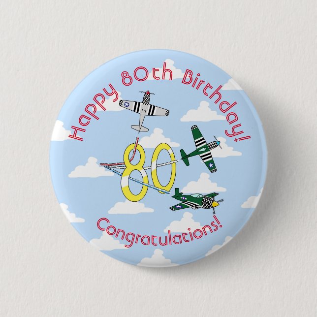 Mustangs 80th Birthday Badge Blue Sky Button (Front)