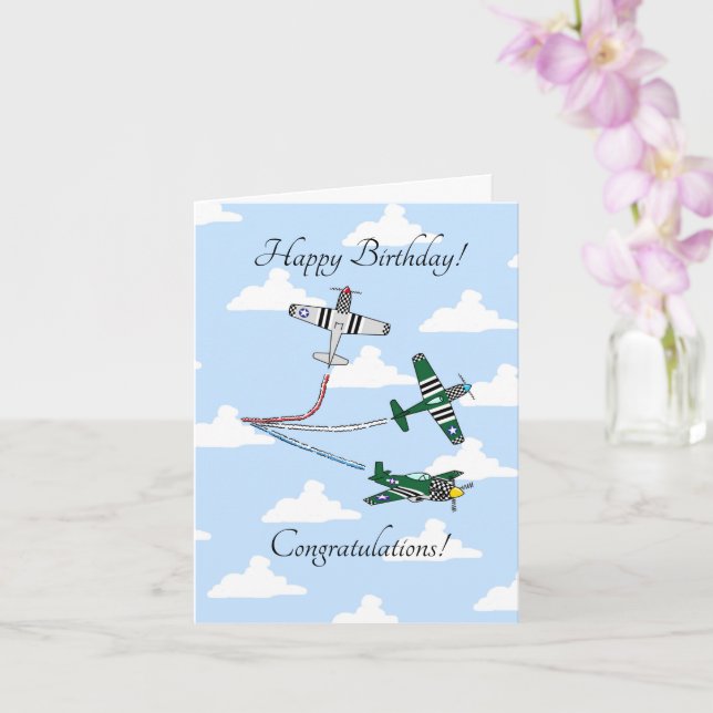 Mustangs (Blue Sky) Customisable Birthday Card (Orchid)