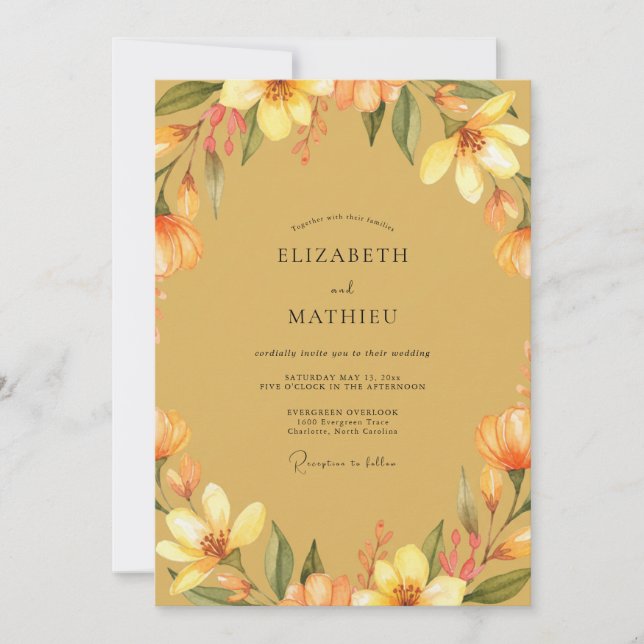 Mustard Amber Painted Wedding Invitation (Front)