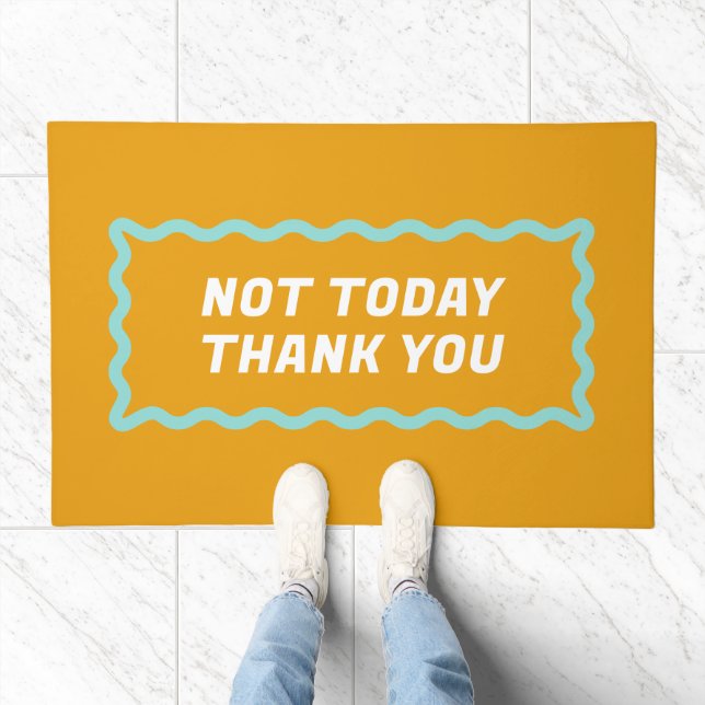 Mustard and Aqua Wavy Frame Not Today Doormat (Indoor)