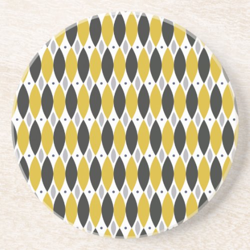 Mustard and Black Modern Geometric Diamond Pattern Coaster