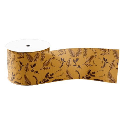 Mustard and Dark Red Foliage Grosgrain Ribbon