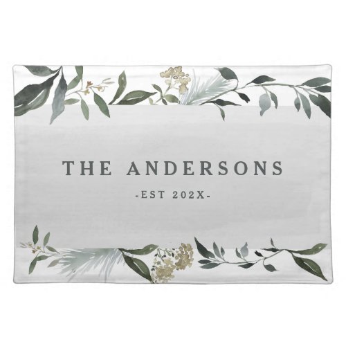 Mustard and olive watercolor foliage personalized cloth placemat