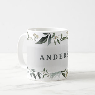 Mustard and olive watercolor foliage personalized coffee mug
