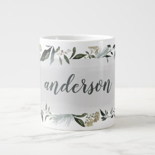 Mustard and olive watercolor foliage personalized giant coffee mug