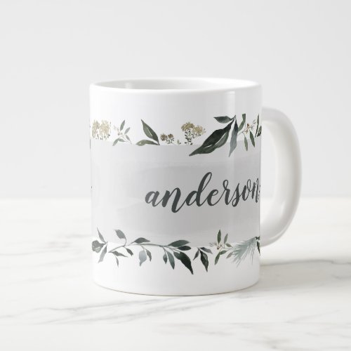 Mustard and olive watercolor foliage personalized  giant coffee mug