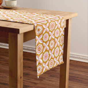 Mustard and pink retro flowers long table runner