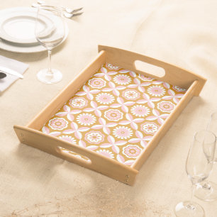 Mustard and pink retro flowers serving tray