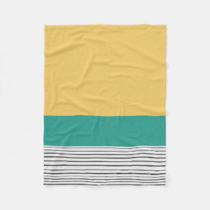 Mustard and teal pattern fleece blanket