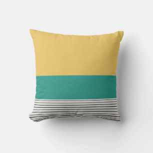Mustard and teal pattern throw pillow