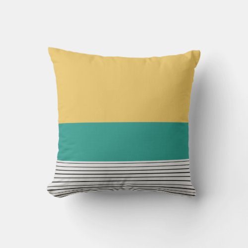 Mustard and teal pattern throw pillow