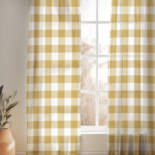 Mustard and White Buffalo Check Sheer Curtains