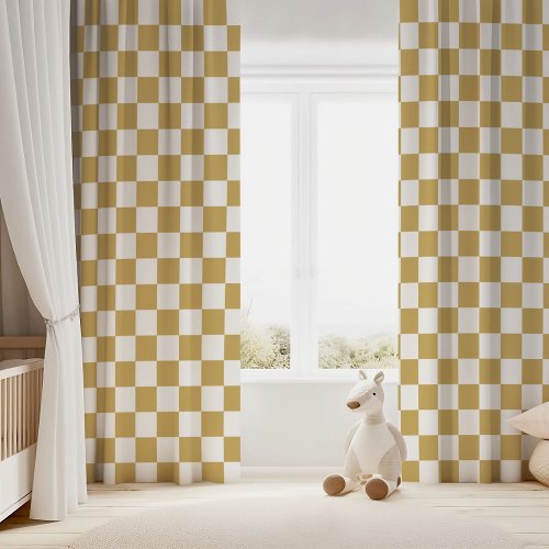 Mustard and White Checkerboard Blackout Curtains