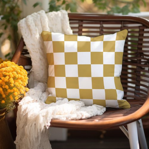 Mustard and White Checkerboard Throw Pillow