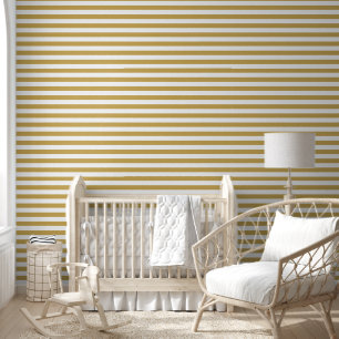 Mustard and White Classic Horizontal Stripes Wallpaper
