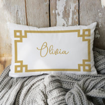 Mustard and White Custom Name Monogram Lumbar Pillow