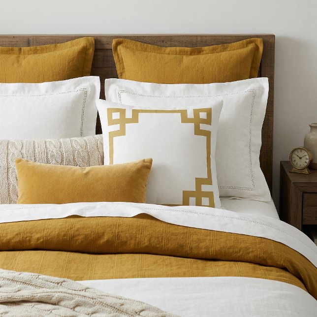 Mustard and White Greek Key Border Throw Pillow (Creator Uploaded)