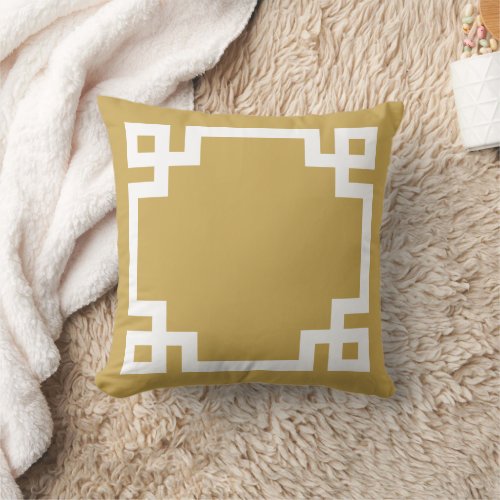 Mustard and White Greek Key  Editable Colors Throw Pillow