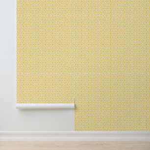 Mustard and White Greek Key Medium Wallpaper