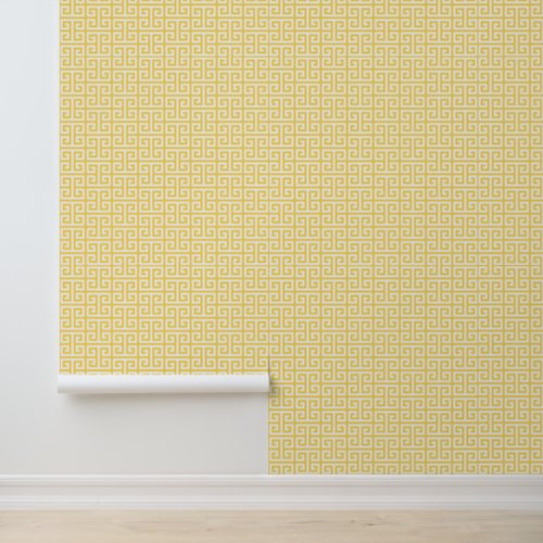 Mustard and White Greek Key Medium Wallpaper