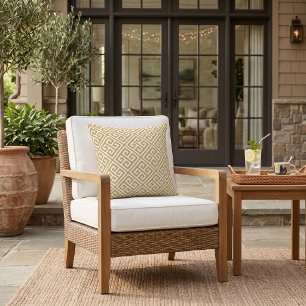 Mustard and White Greek Key Pattern Outdoor Pillow