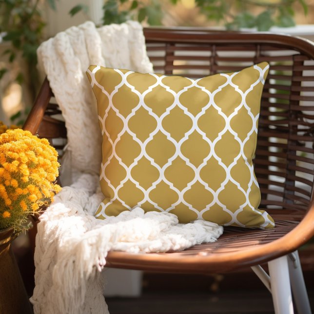 Mustard and White Moroccan Pattern Outdoor Pillow (Creator Uploaded)