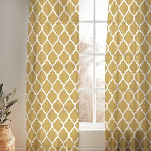 Mustard and White Moroccan Pattern Sheer Curtains