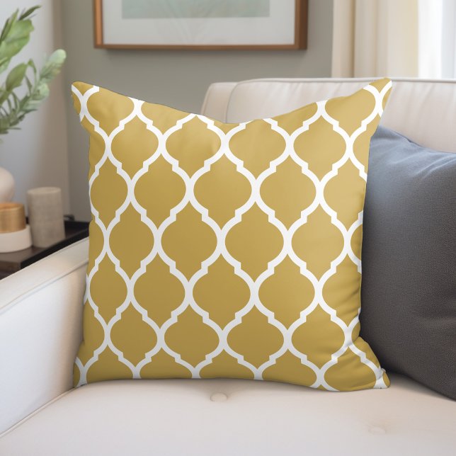 Mustard and White Moroccan Pattern Throw Pillow (Creator Uploaded)