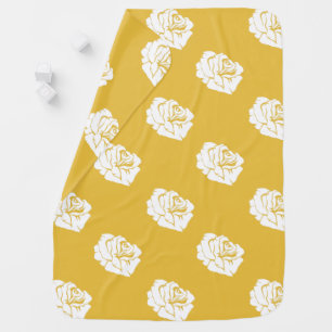 Mustard and White Rose Print Baby Blanket